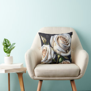 Gorgeous white roses with golden details cushion