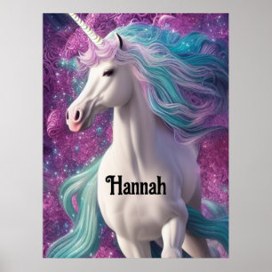 Gorgeous White Unicorn with Turquoise and Purple   Poster