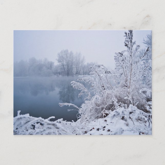 Gorgeous Winter Lake  Scene Save the Date Postcard (Front)