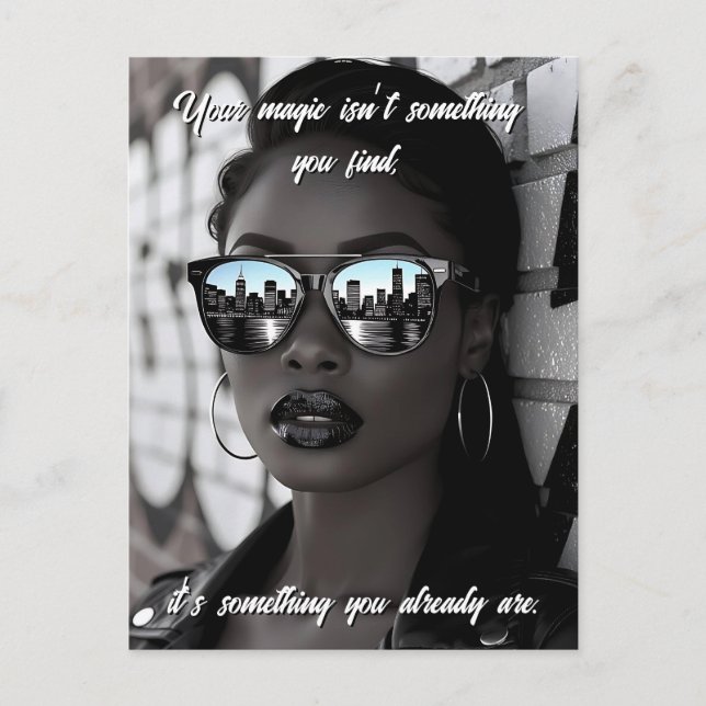 Gorgeous Woman in City with Sunglasses and Quote Postcard (Front)