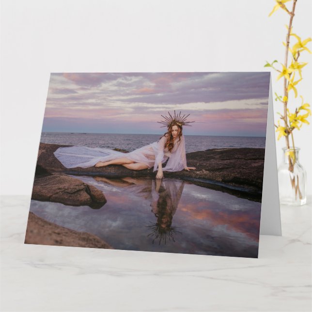 gorgeous women and sea folded greeting card (Yellow Flower)