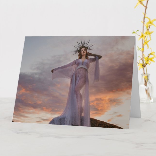 gorgeous women standing on rock greeting card (Yellow Flower)