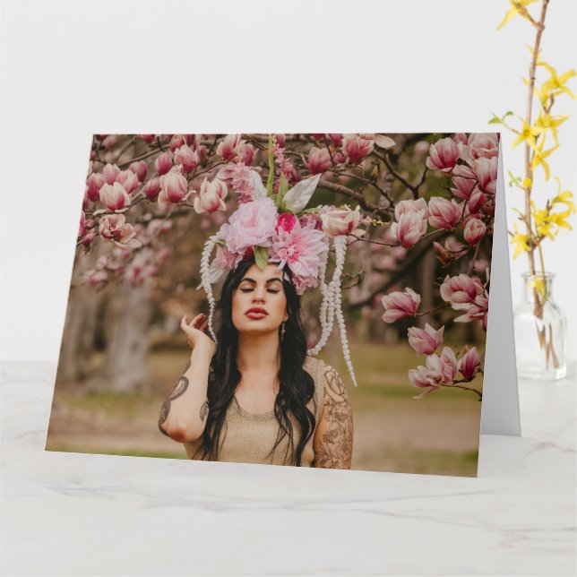 gorgeous women with flowers folded greeting card  (Yellow Flower)
