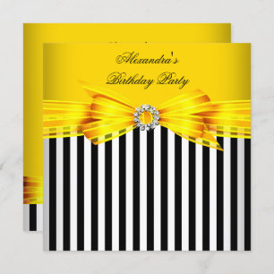 Gorgeous Yellow Black White Stripe Birthday Party Invitation