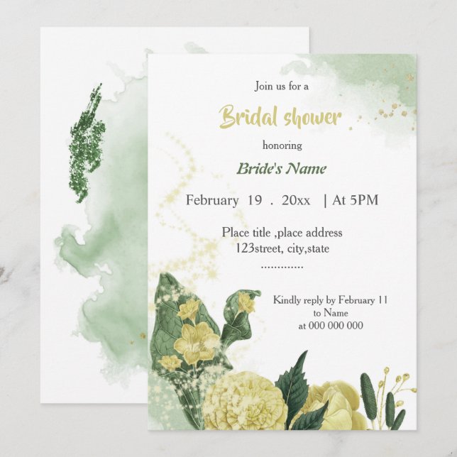 gorgeous yellow flowers greenery  bridal shower invitation (Front/Back)