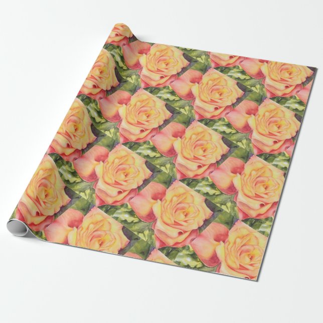 Gorgeous Yellow Rose Wrapping Paper (Unrolled)