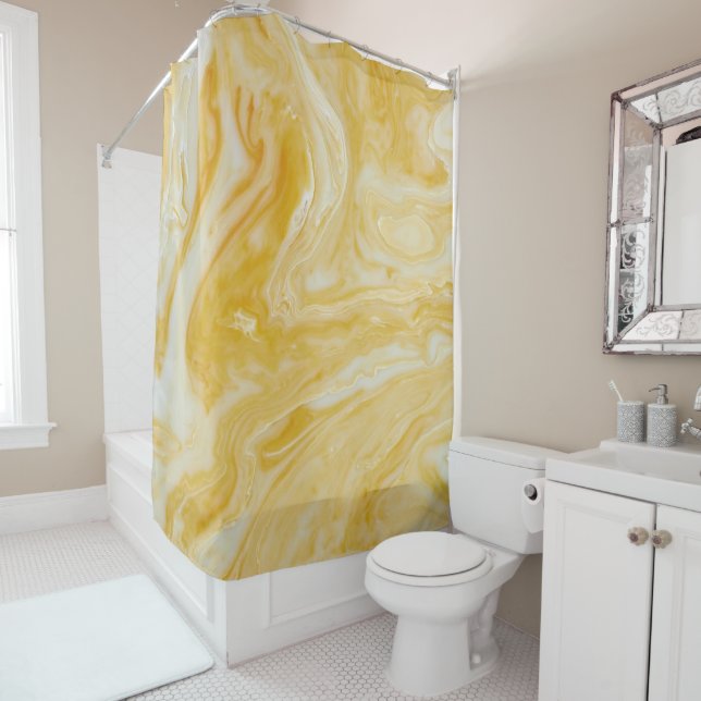 Gorgeous Yellow White Marble Shower Curtain (In Situ)