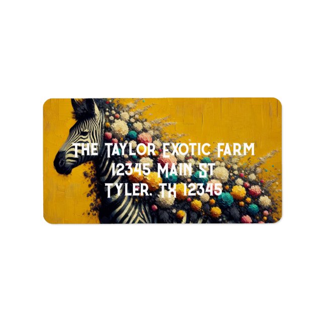 Gorgeous Zebra and Flowers on a Yellow Background Label (Front)