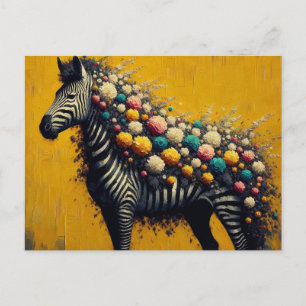 Gorgeous Zebra and Flowers on a Yellow Background Postcard