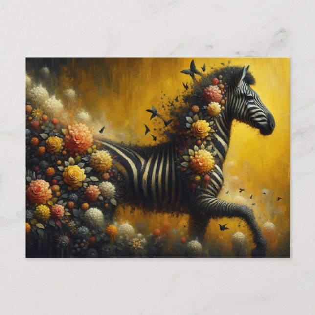 Gorgeous Zebra and Flowers on a Yellow Background Postcard (Front)