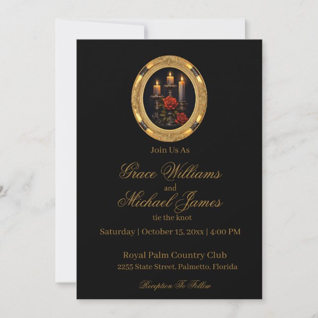 Gorgeously Gothic Candles & Roses  Invitation (Front)