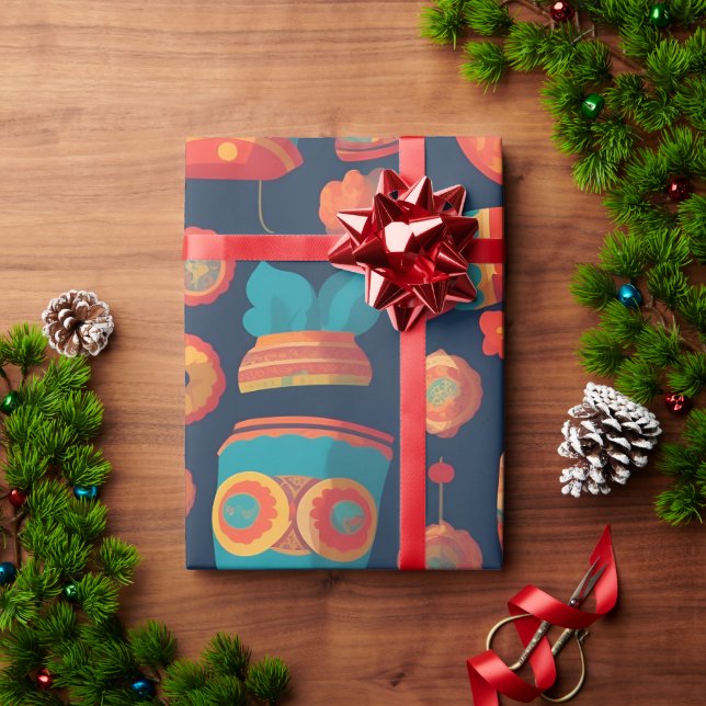 Gorgon Retro Colourful Personalised Pattern Wrapping Paper (Holiday Gift)