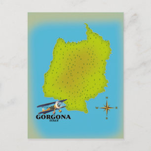 Gorgona Italy map travel poster. Postcard