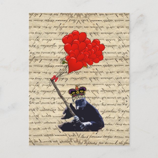 Gorilla and heart balloons postcard (Front)
