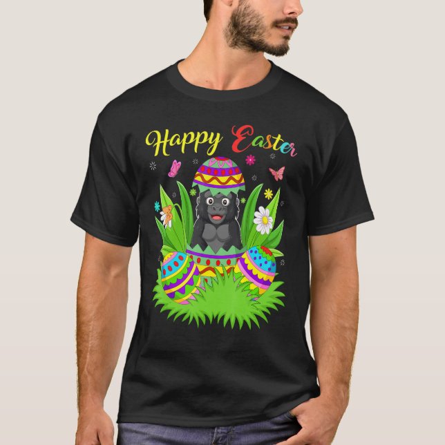 Gorilla Animal  Floral Easter Egg Funny Gorilla Ea T-Shirt (Front)