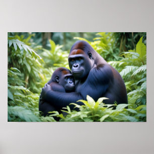 Gorilla Animal Nature Wildlife Affection Caring Poster