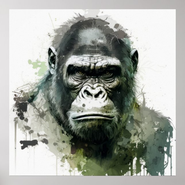 Gorilla Ape Animal Painting Wildlife Forest Poster (Front)