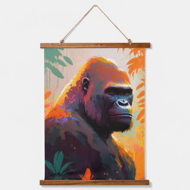 Gorilla Ape Animal Portrait Painting Wildlife Free Hanging Tapestry (Front)