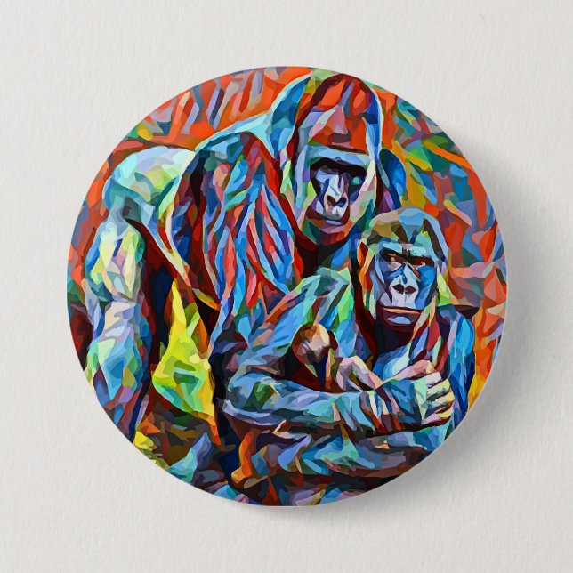 Gorilla Ape Family Abstract Animals Wildlife Art 7.5 Cm Round Badge (Front)