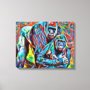 Gorilla Ape Family Abstract Animals Wildlife Art Canvas Print