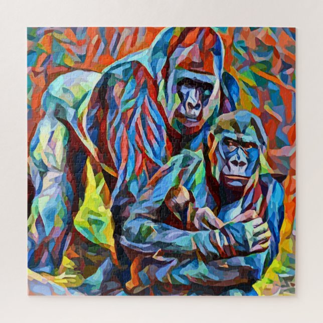 Gorilla Ape Family Abstract Animals Wildlife Art  Jigsaw Puzzle (Vertical)