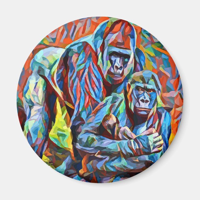 Gorilla Ape Family Abstract Animals Wildlife Art Magnet (Front)