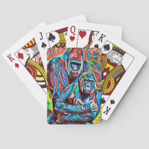 Gorilla Ape Family Abstract Animals Wildlife Art Playing Cards