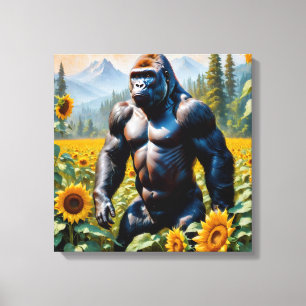 Gorilla Ape In A Field Of Sunflower Canvas Print