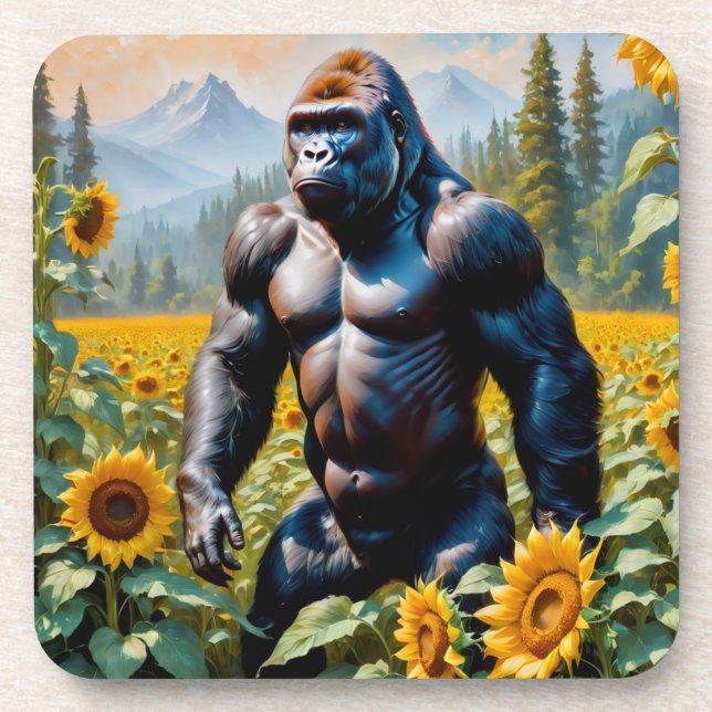 Gorilla Ape In A Field Of Sunflower Coaster (Front)
