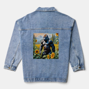 Gorilla Ape In A Field Of Sunflower Denim Jacket
