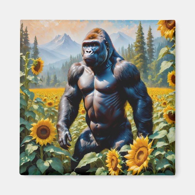 Gorilla Ape In A Field Of Sunflower Magnet (Front)