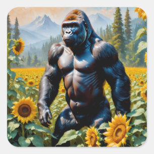 Gorilla Ape In A Field Of Sunflower Square Sticker