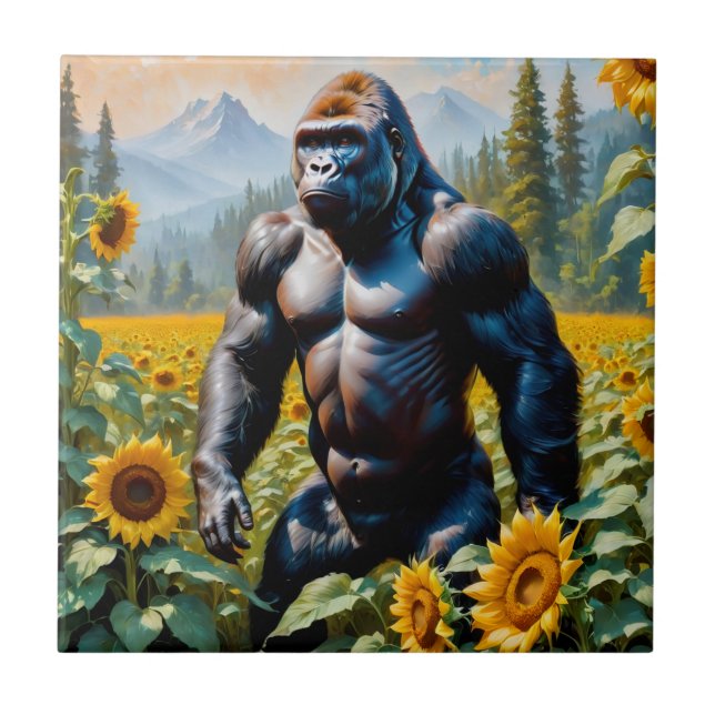 Gorilla Ape In A Field Of Sunflower Tile (Front)