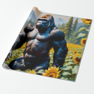 Gorilla Ape In A Field Of Sunflower Wrapping Paper