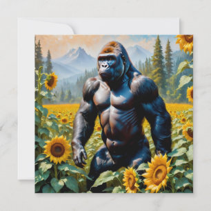 Gorilla Ape In  Field Of Sunflower Square Postcard