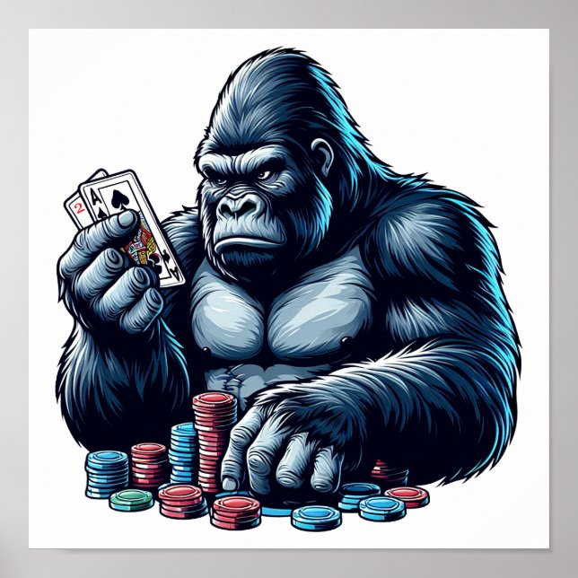 gorilla ape playing cards poker gambling casino  poster (Front)
