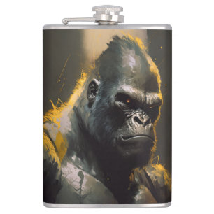Gorilla Ape Portrait Animal Nature Wildlife Spirit Hip Flask