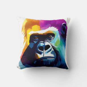 Gorilla Ape Wild Nature Animal Color Art Painting Cushion