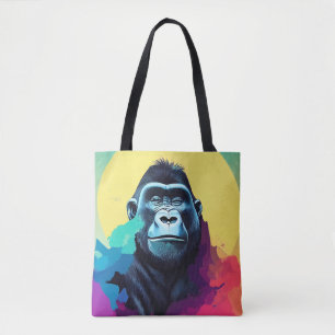 Gorilla Ape Wild Nature Animal Color Art Painting Tote Bag