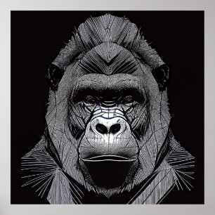 Gorilla Ape Wild Nature Animal Illustration Art  Poster