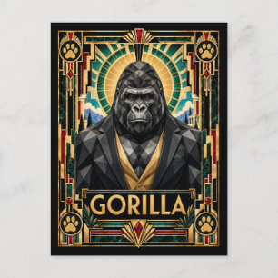 Gorilla, Art Deco Wildlife Postcard