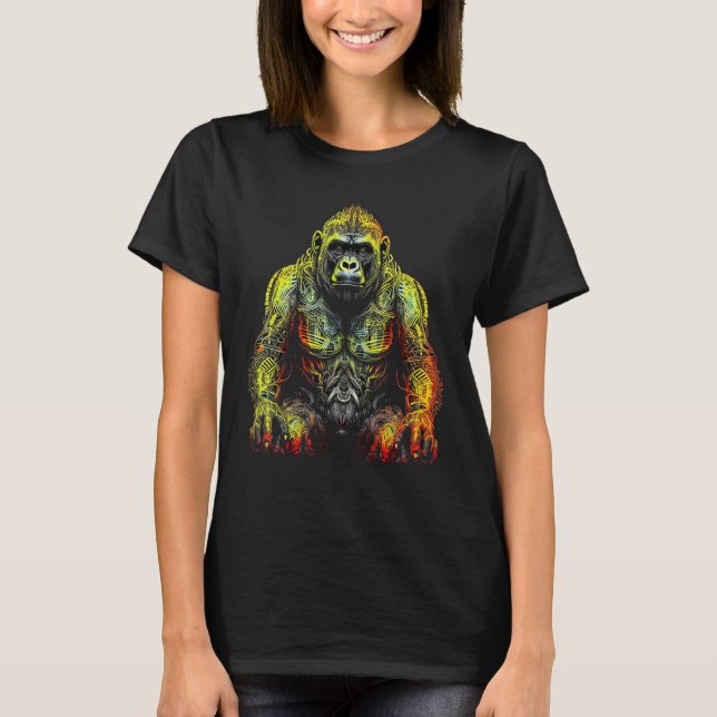 Gorilla Artwork Colourful Animal Art Monkey Zoo Go T-Shirt (Front)