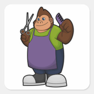 Gorilla as Hairdresser with Scissors & Comb Square Sticker