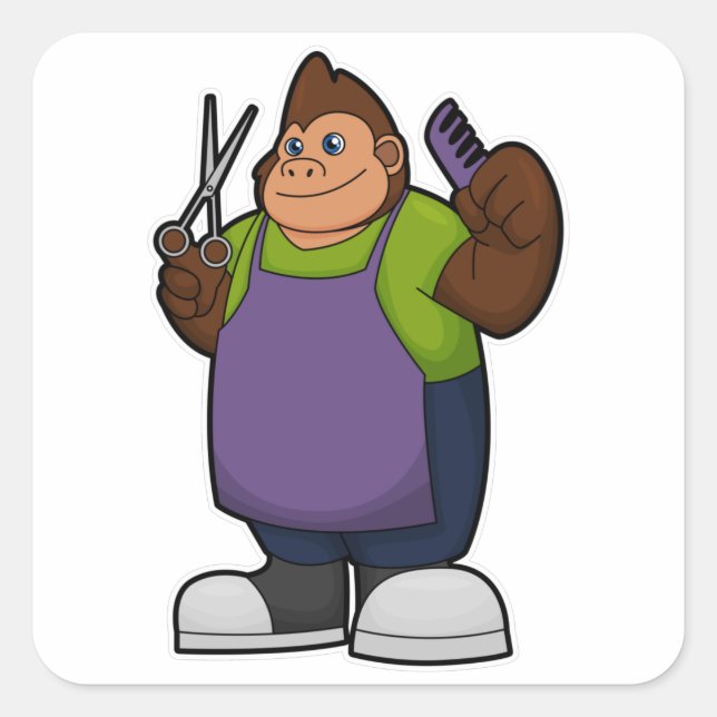 Gorilla as Hairdresser with Scissors & Comb Square Sticker (Front)
