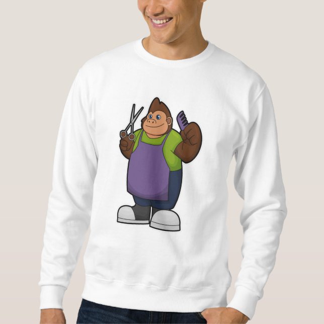 Gorilla as Hairdresser with Scissors & Comb Sweatshirt (Front)