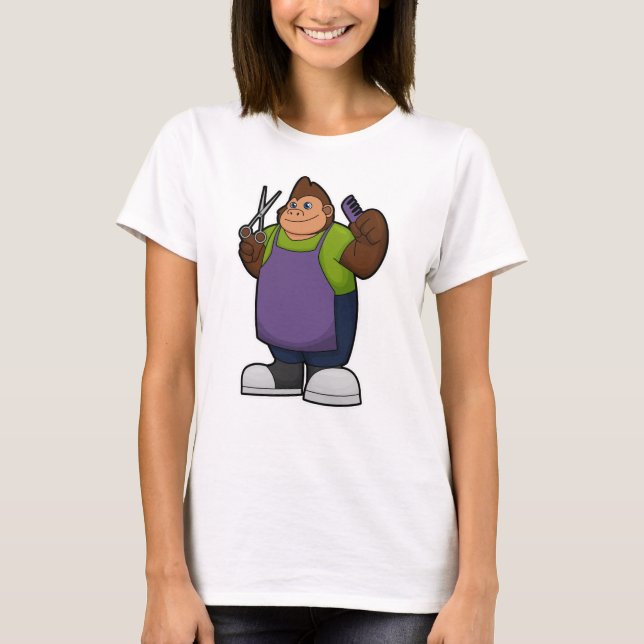 Gorilla as Hairdresser with Scissors & Comb T-Shirt (Front)