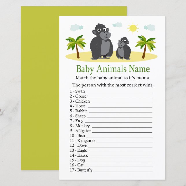 Gorilla Baby Animals Name Game (Front/Back)