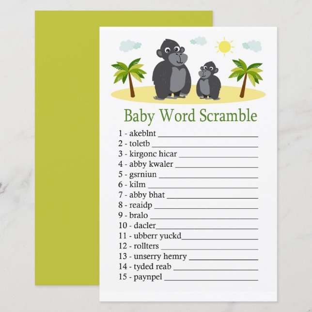 Gorilla Baby word scramble game (Front/Back)
