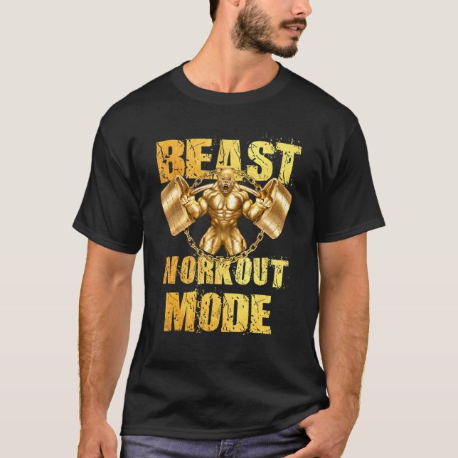 Gorilla Beast Workout Mode Gold Lifting Weights Gy T-Shirt (Front)