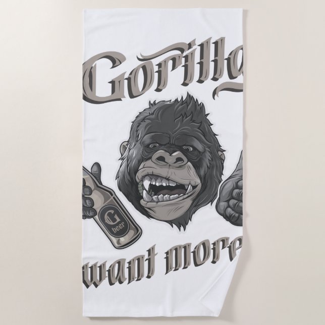 Gorilla Beer White Beach Towel (Front)